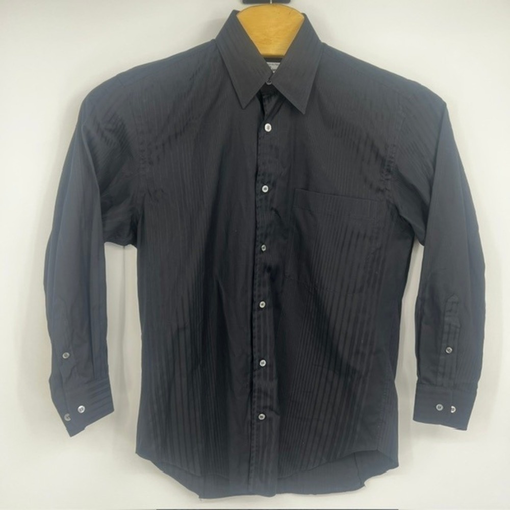 NWT Brioni Neiman Marcus Men's Small Black Tonal Stripe Cotton Button Down Shirt